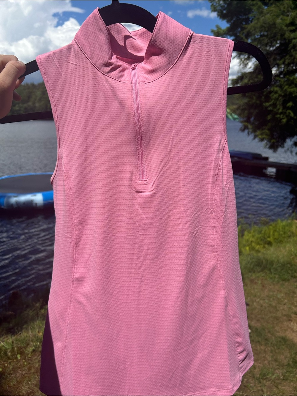 Sleeveless Pink Zip Mock Neck Top and Floral Skirt Tennis Outfit Set